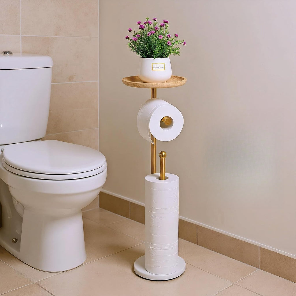 Gold Marble‑Base Freestanding Toilet Paper Holder