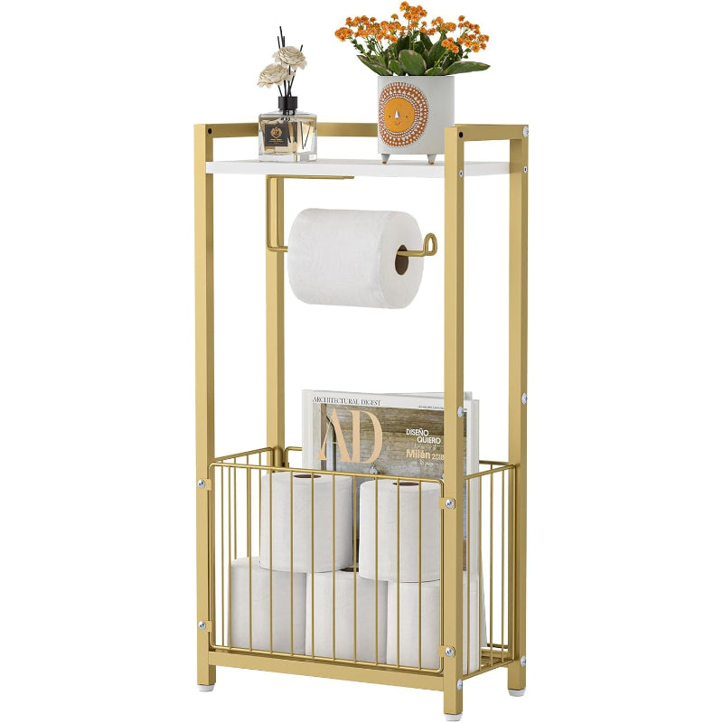 Gold Freestanding Toilet Paper Holder with Shelf