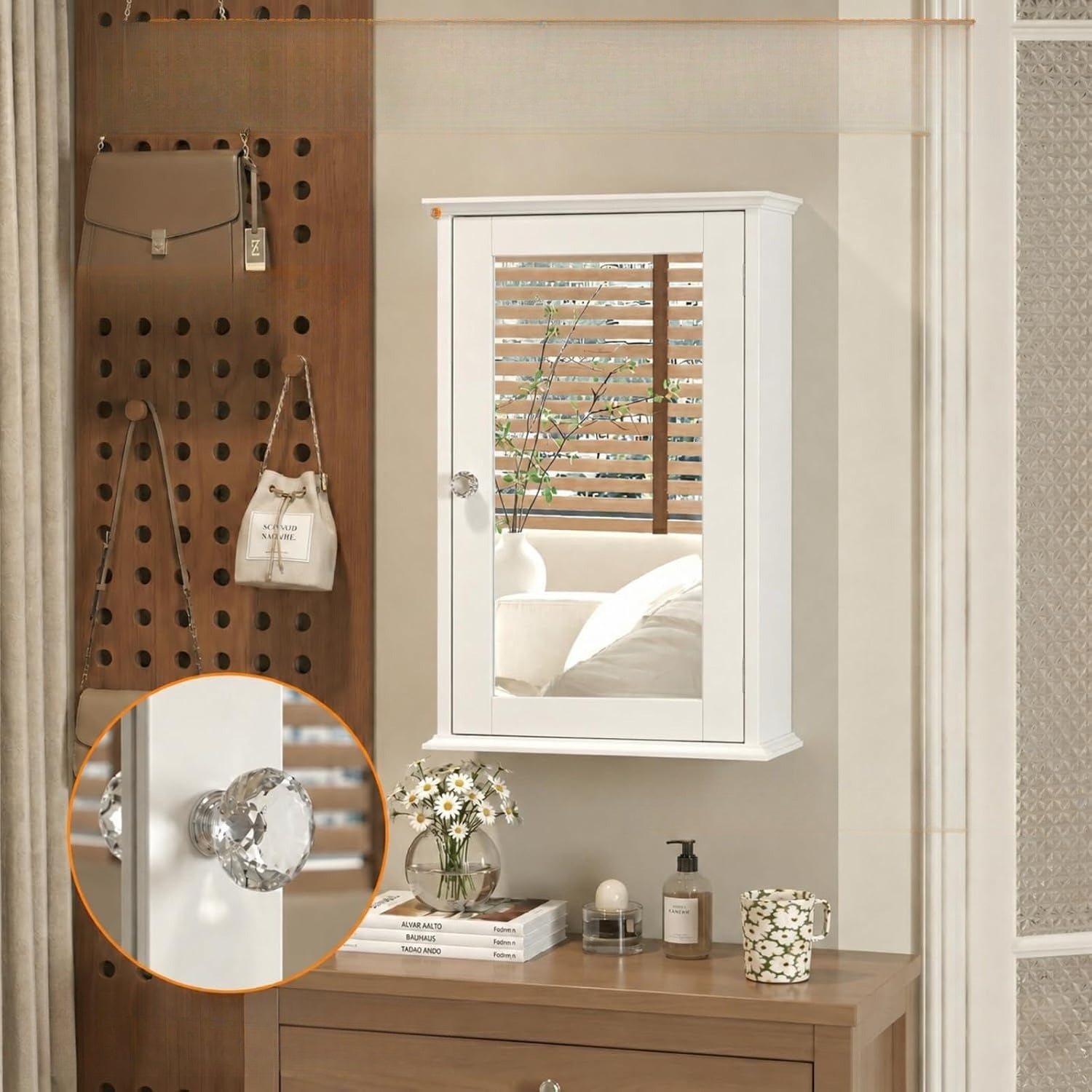 White Wall‑Mount Mirrored Medicine Cabinet