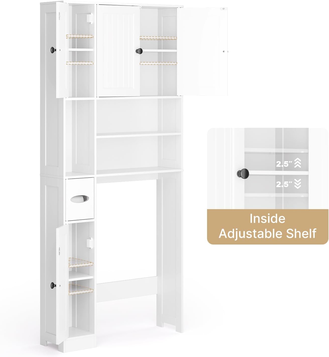 White Five‑Door Over‑Toilet Storage Cabinet