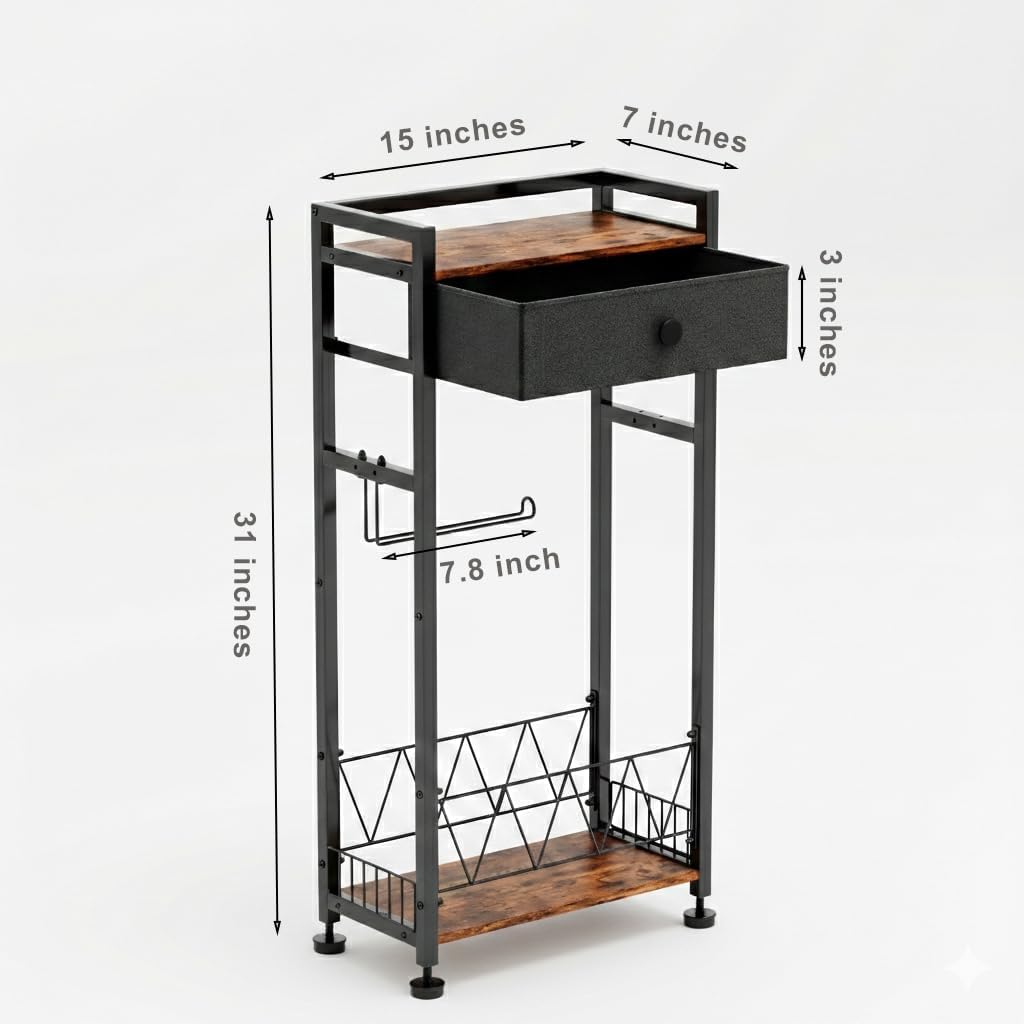 Brown Freestanding Toilet Paper Holder with Drawer