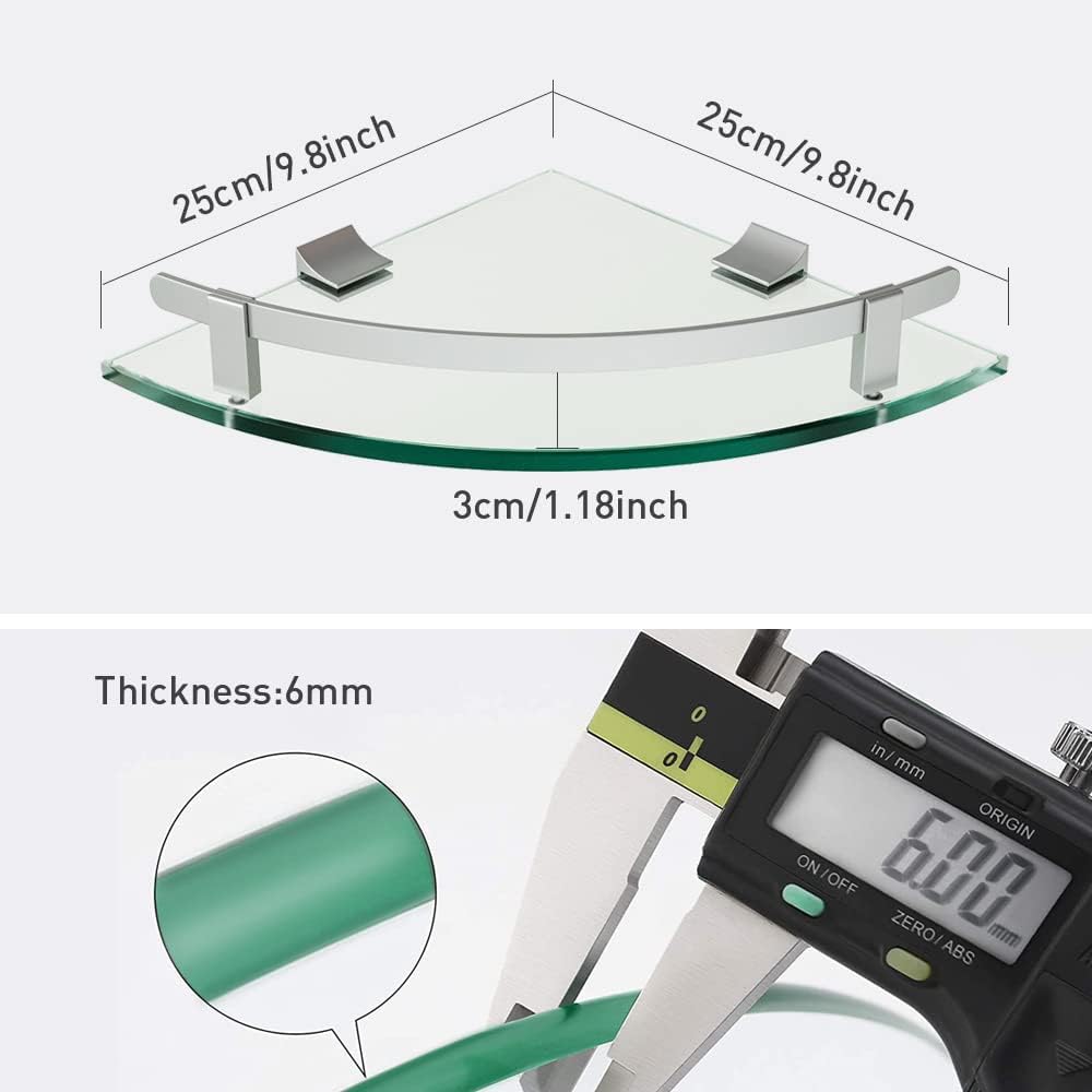 2‑Pack Wall‑Mount Glass Corner Shower Shelves