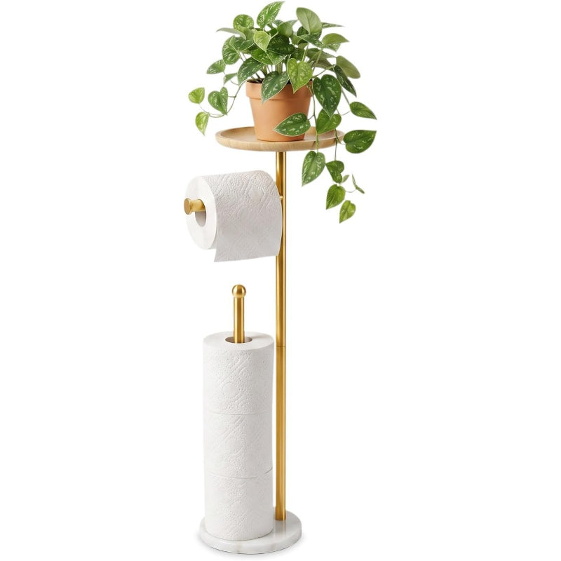 Gold Marble‑Base Freestanding Toilet Paper Holder