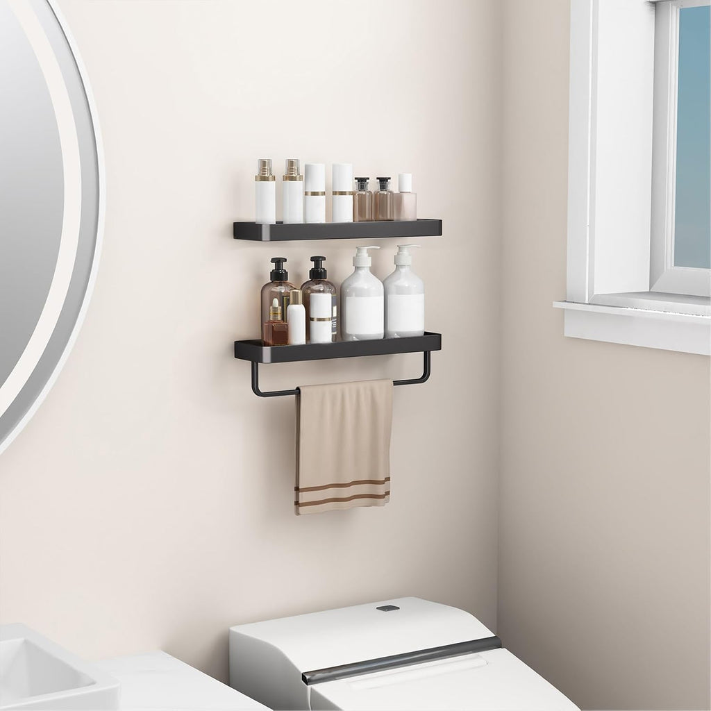 Black 2‑Pack Glass Floating Bathroom Shelves