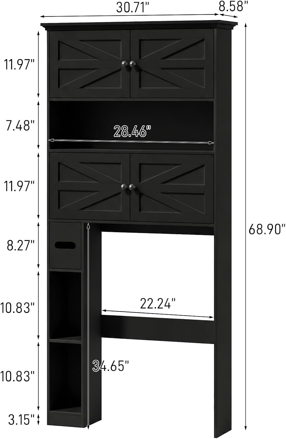 Black Barn‑Door Over‑Toilet Storage Cabinet