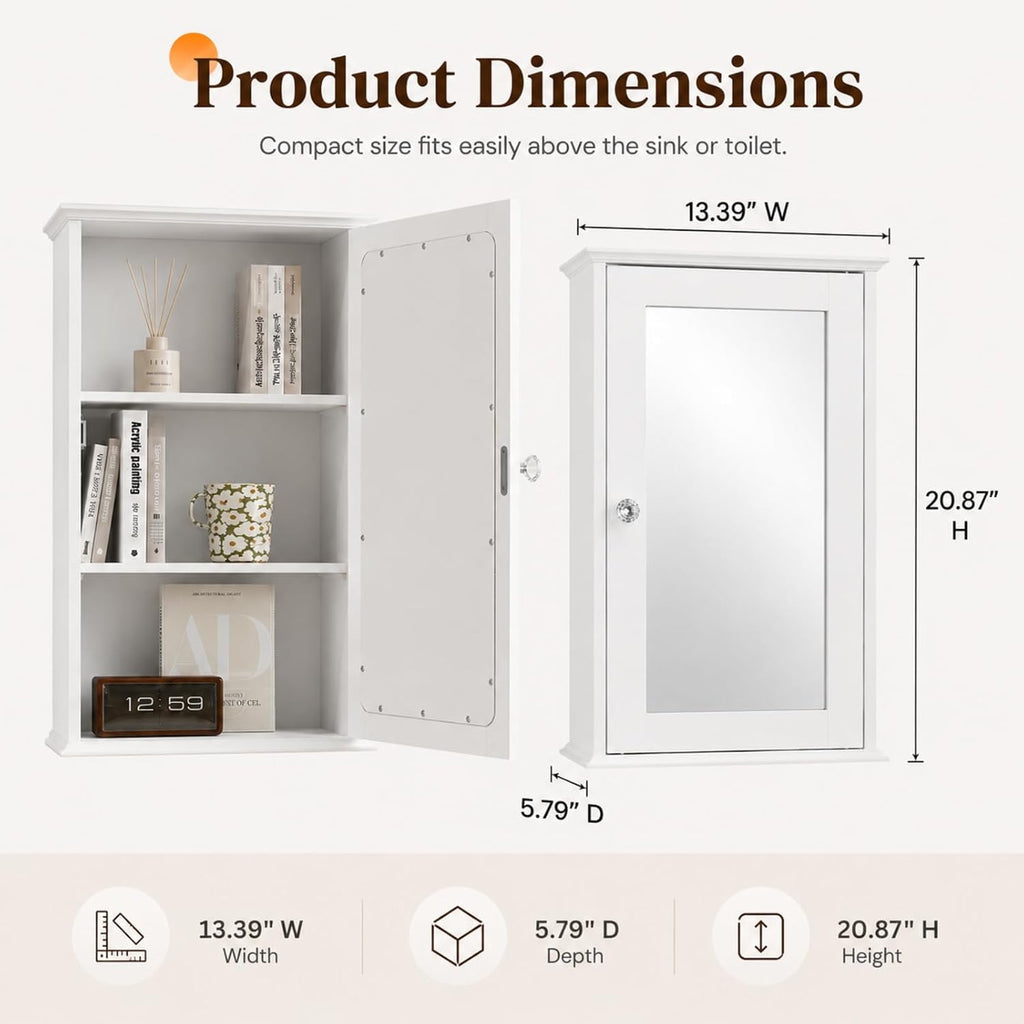 White Wall‑Mount Mirrored Medicine Cabinet