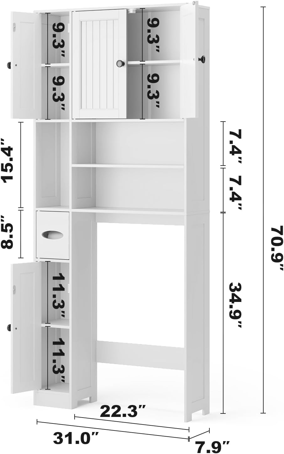 White Five‑Door Over‑Toilet Storage Cabinet