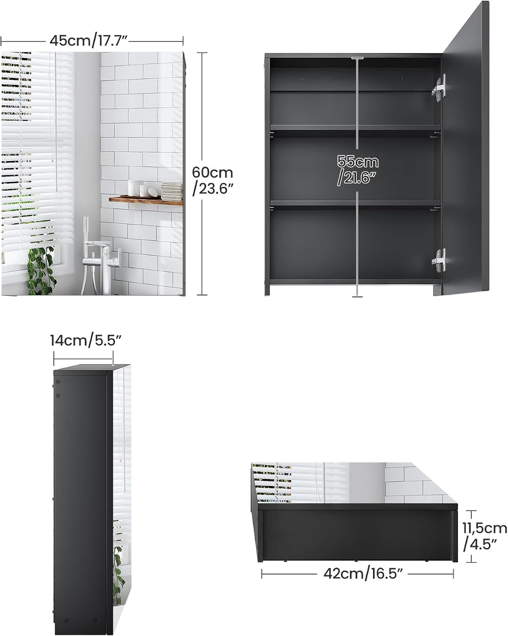 Black Wall‑Mount Mirror Medicine Cabinet