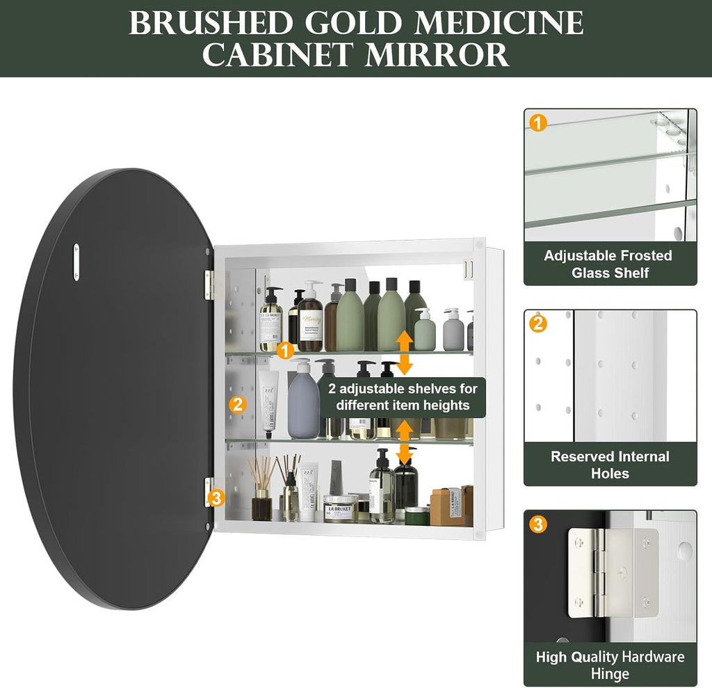 Black Round Wall‑Mount Mirror Medicine Cabinet