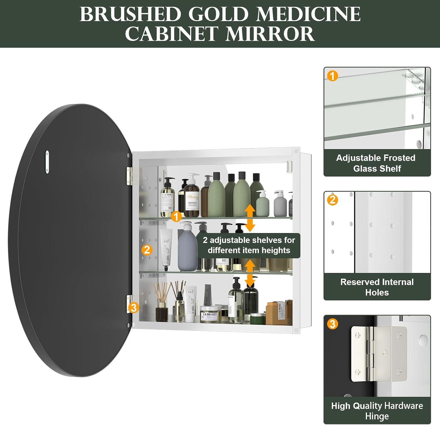 Black Round Wall‑Mount Mirror Medicine Cabinet