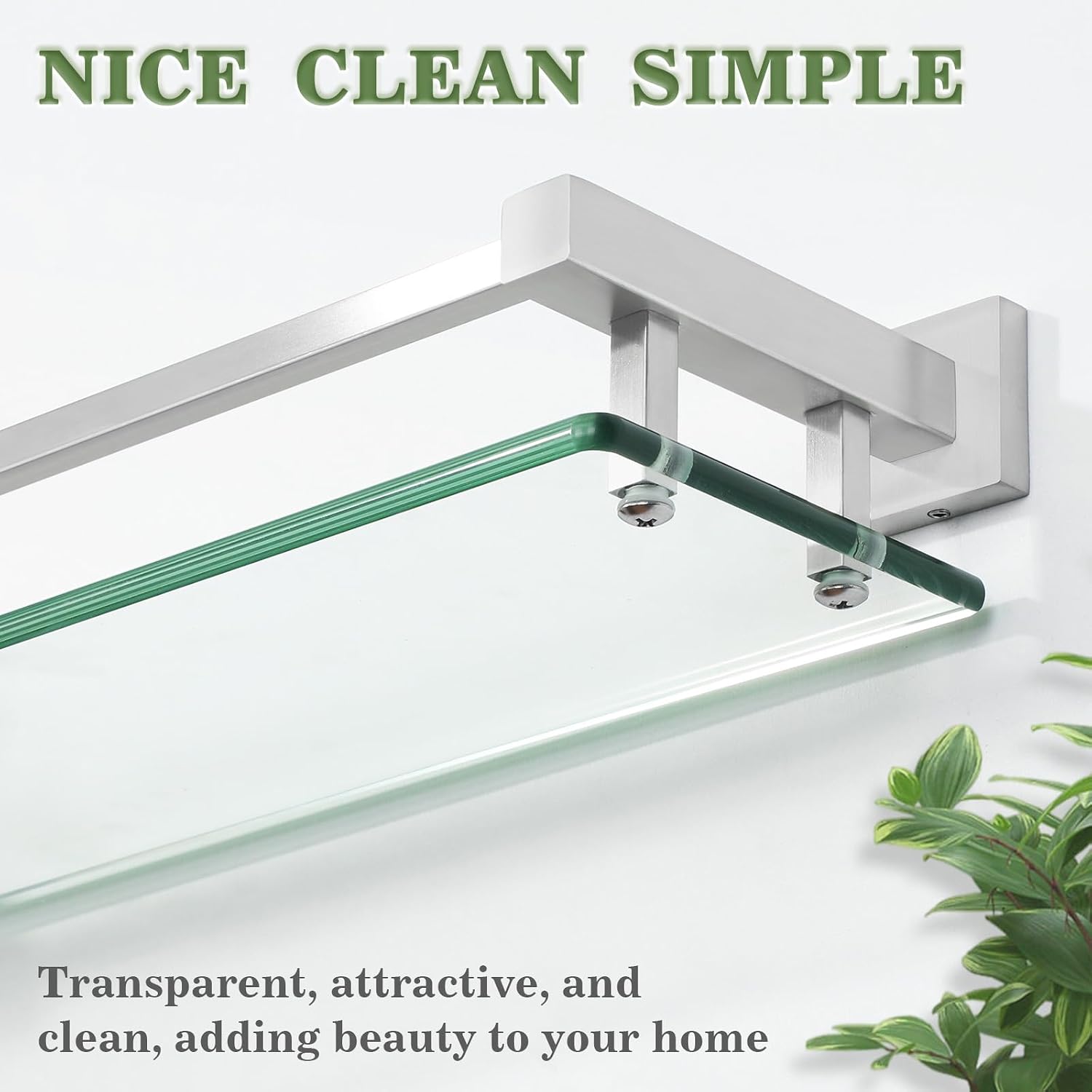 Brushed‑Nickel Floating Glass Bathroom Shelf