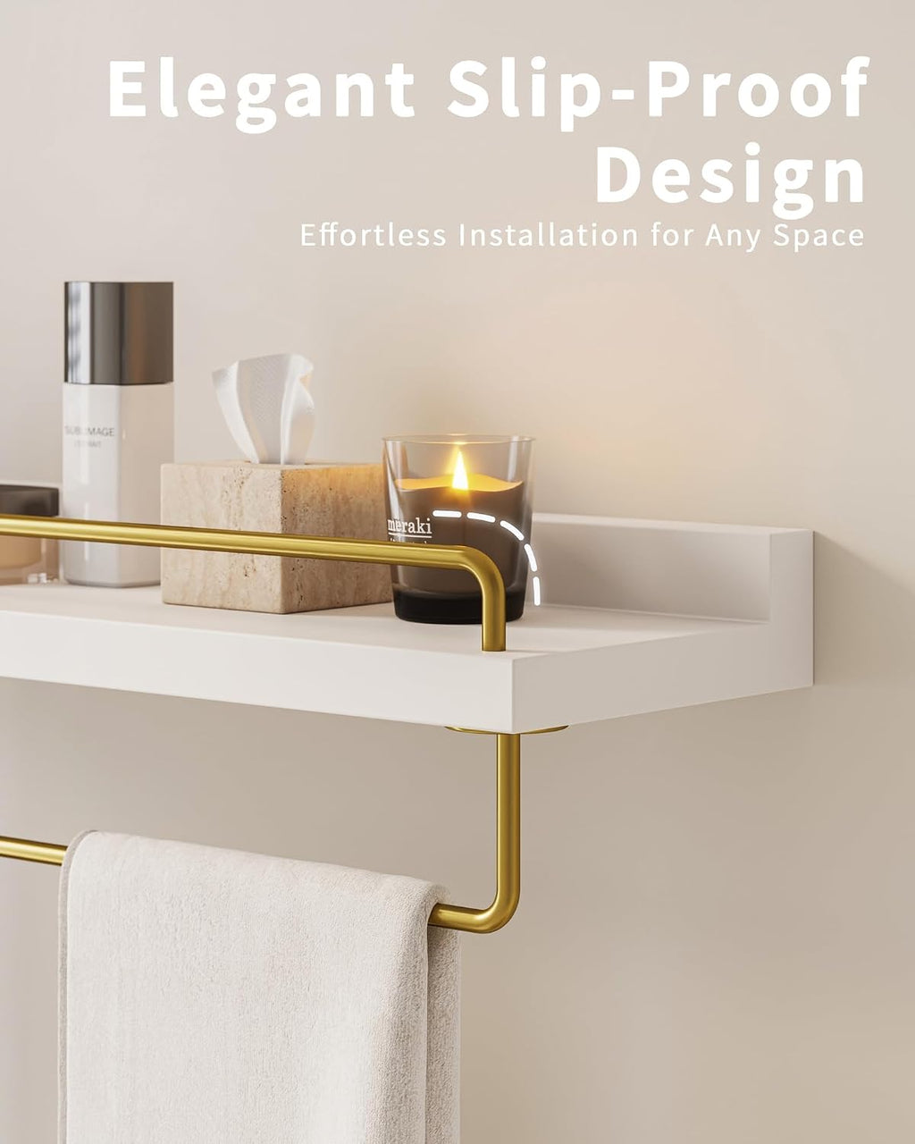 White‑Gold 3‑Pack Floating Wall Shelves
