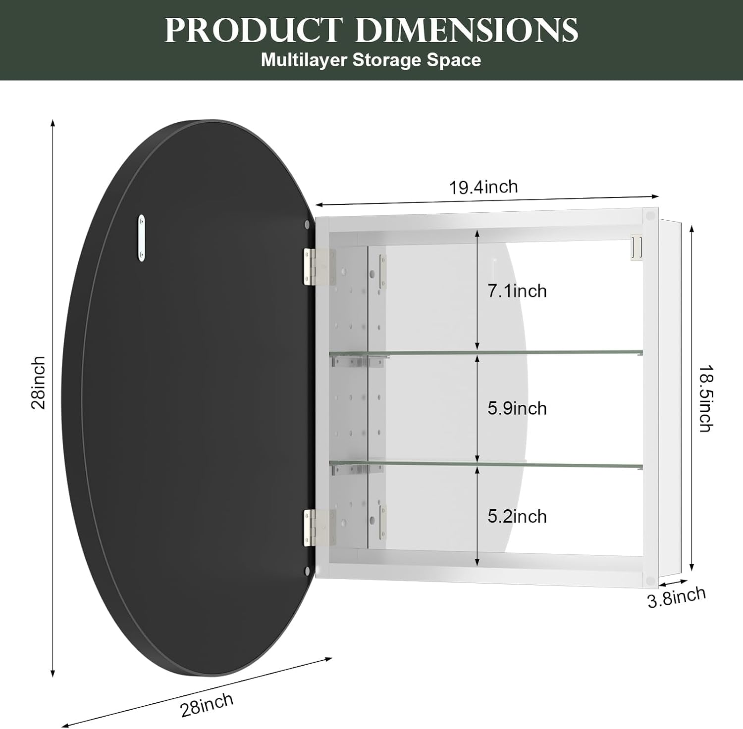 Black Round Wall‑Mount Mirror Medicine Cabinet