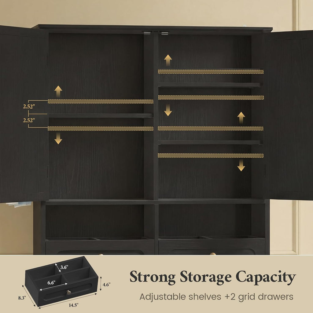 Black Over‑Toilet Storage Cabinet with Drawers
