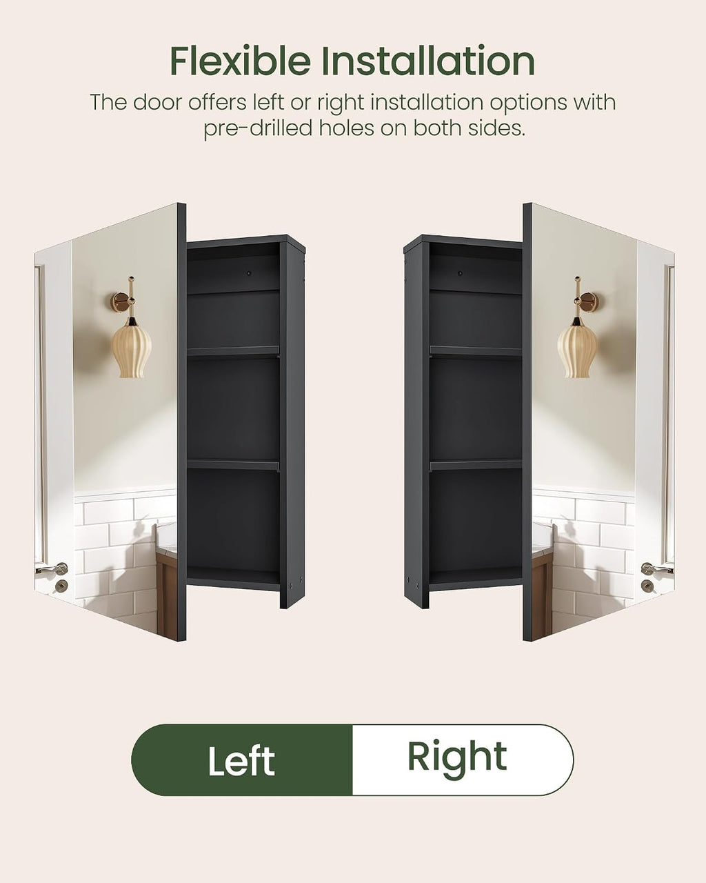 Black Wall‑Mount Mirror Medicine Cabinet