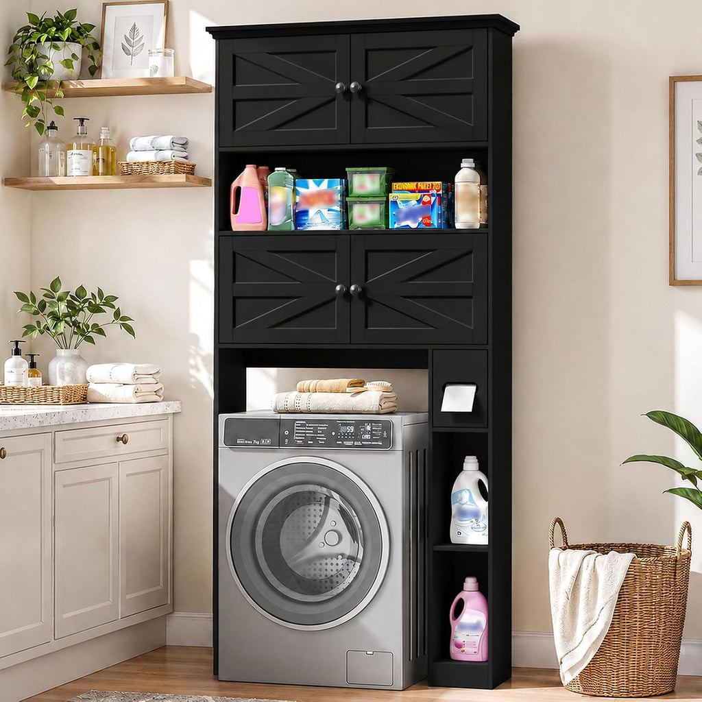 Black Barn‑Door Over‑Toilet Storage Cabinet