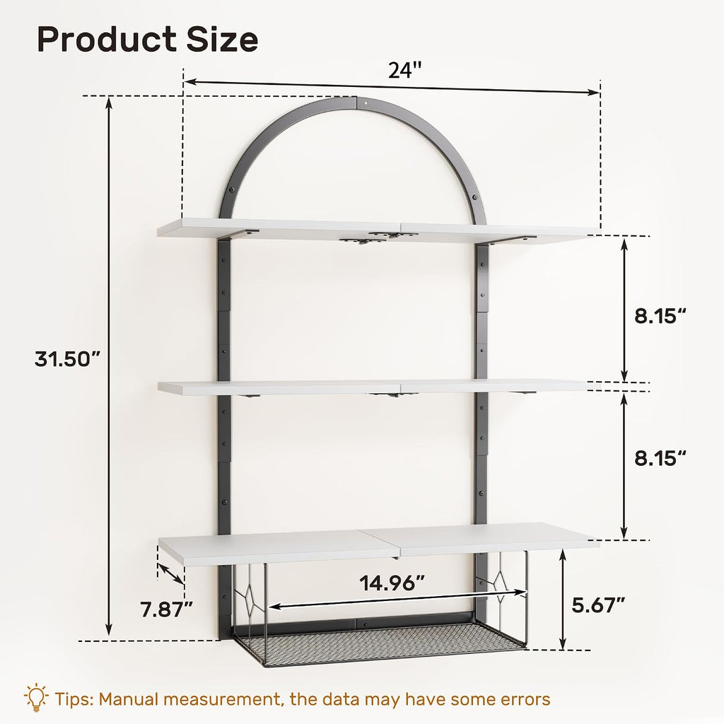 White Multi‑Tier Floating Wall Shelf with Basket