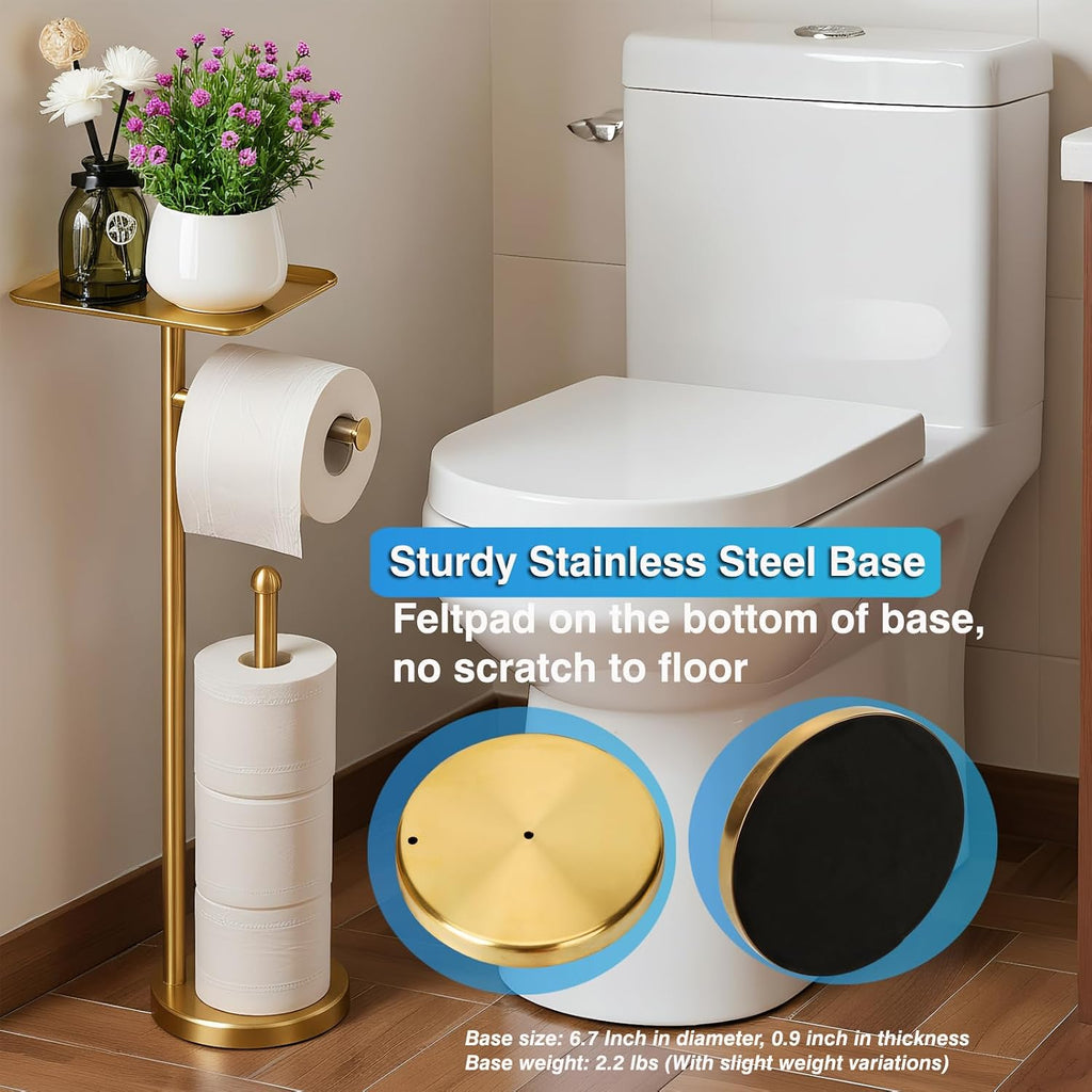 Gold Freestanding Toilet Paper Holder with Shelf