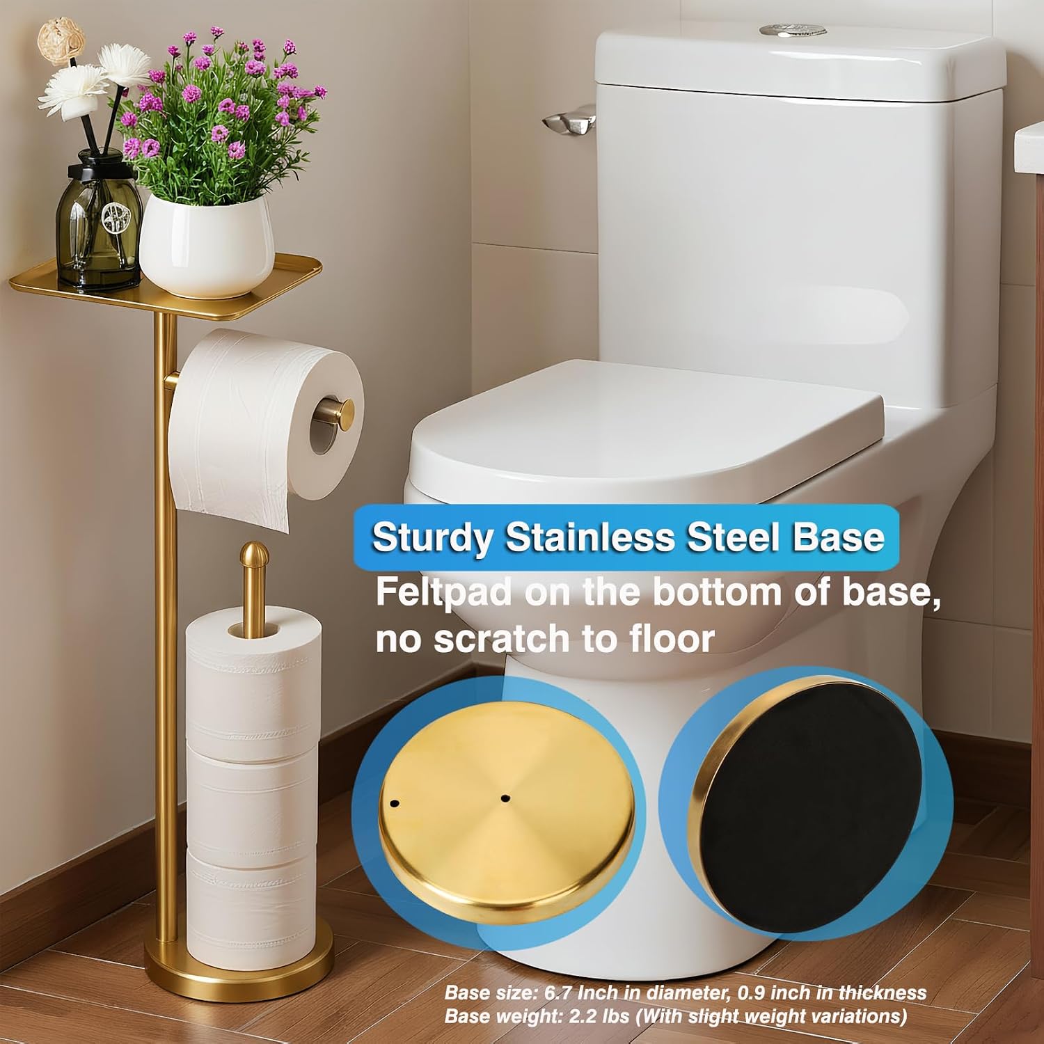 Gold Freestanding Toilet Paper Holder with Shelf