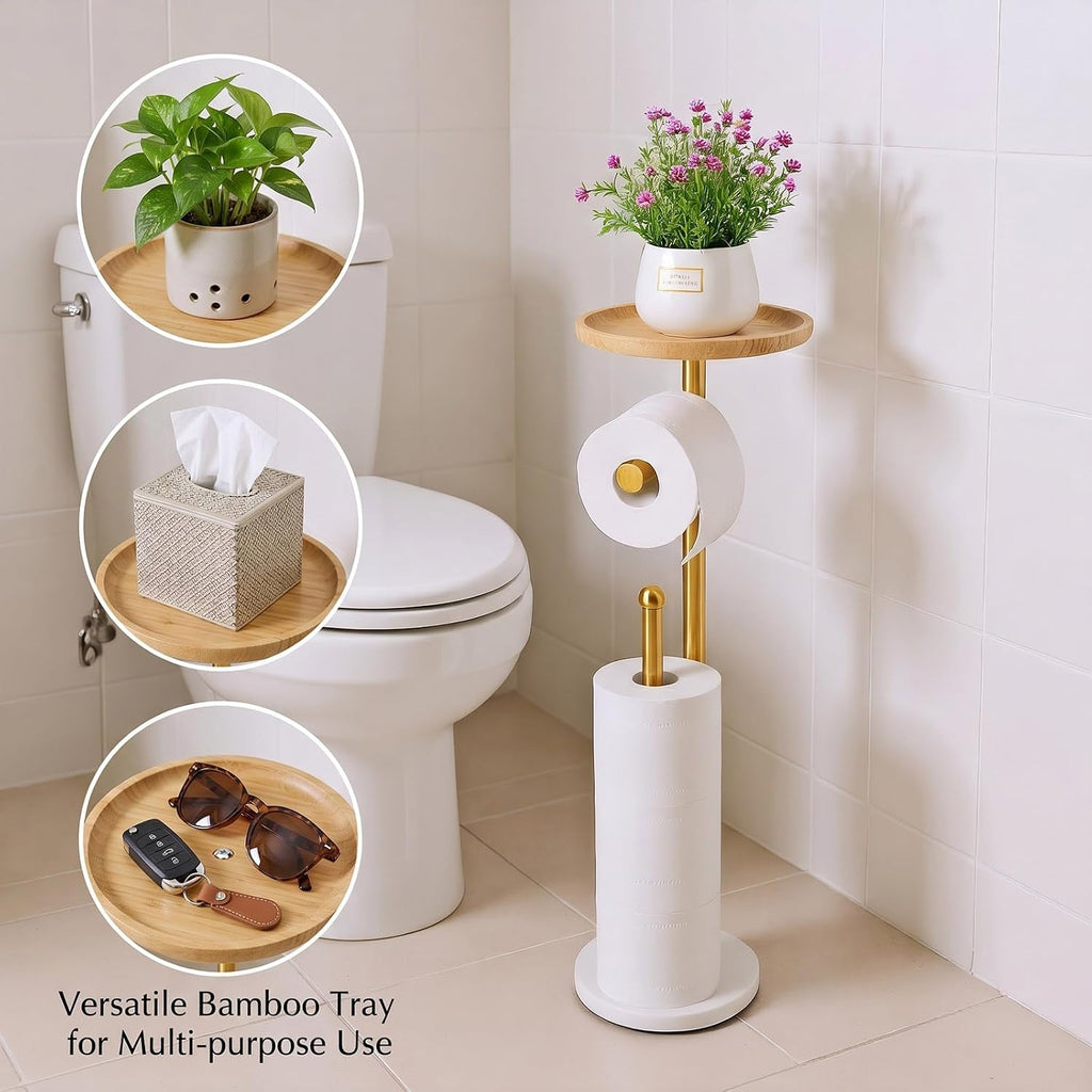 Gold Marble‑Base Freestanding Toilet Paper Holder