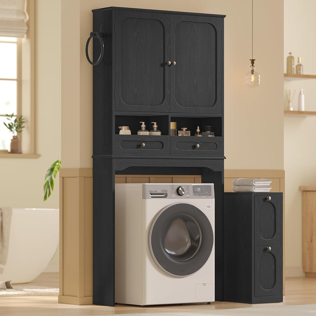 Black Over‑Toilet Storage Cabinet with Drawers