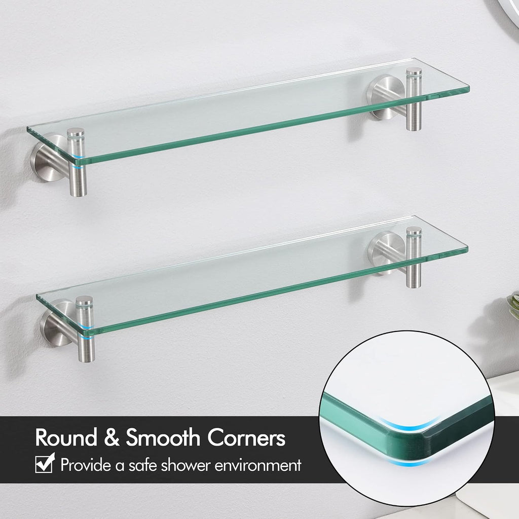 Brushed Stainless Steel 2‑Pack Glass Shelves
