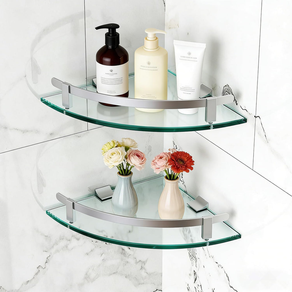 2‑Pack Wall‑Mount Glass Corner Shower Shelves