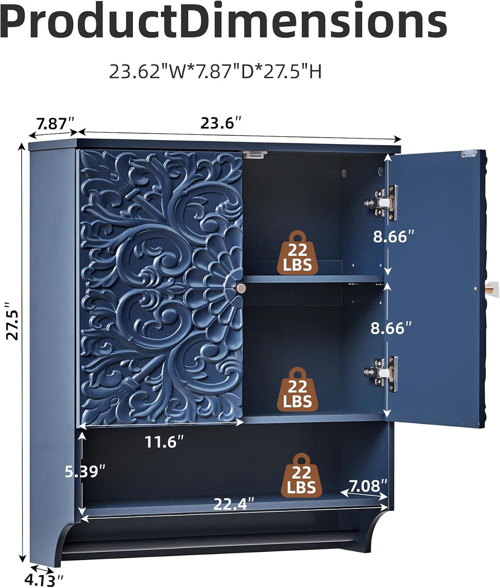 Midnight‑Blue Wall‑Mount Medicine Cabinet