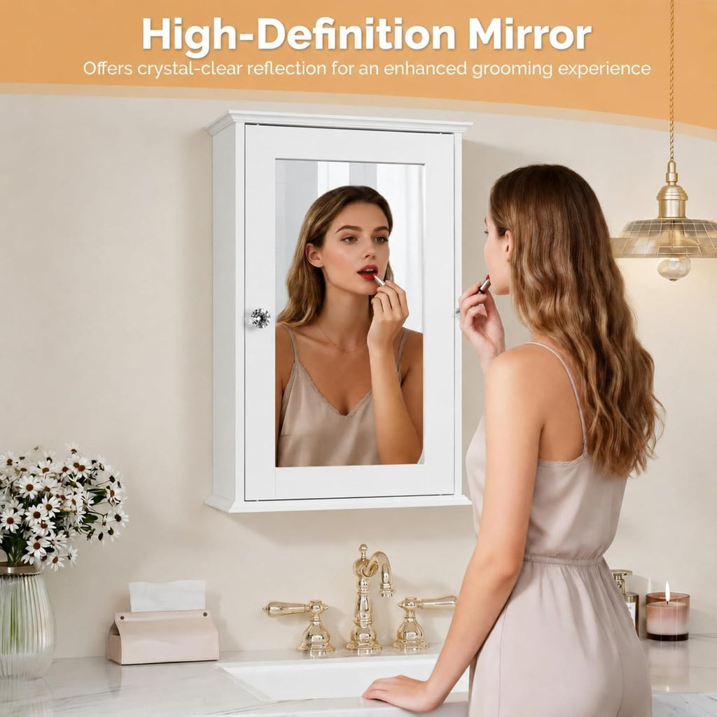 White Wall‑Mount Mirrored Medicine Cabinet