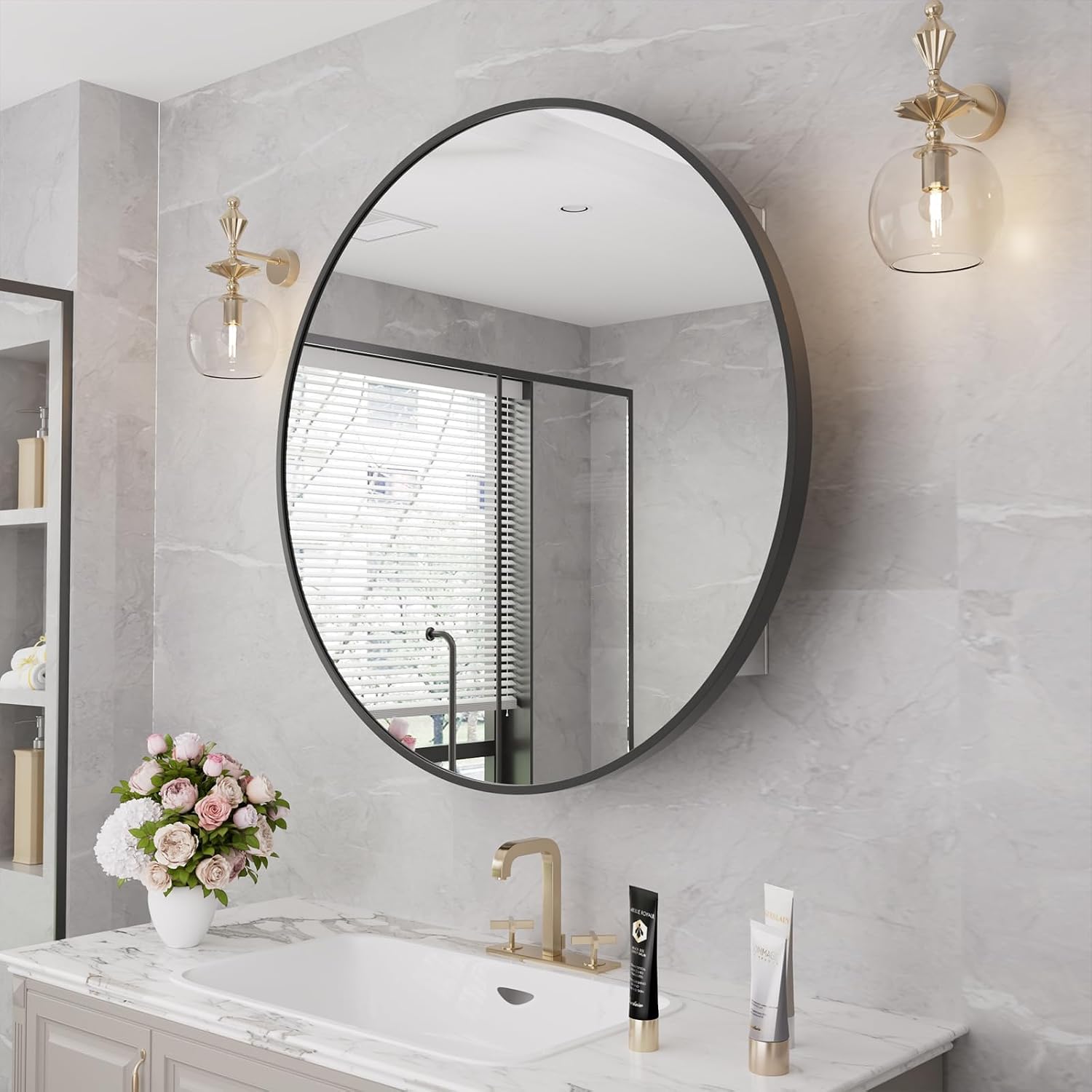 Black Round Wall‑Mount Mirror Medicine Cabinet