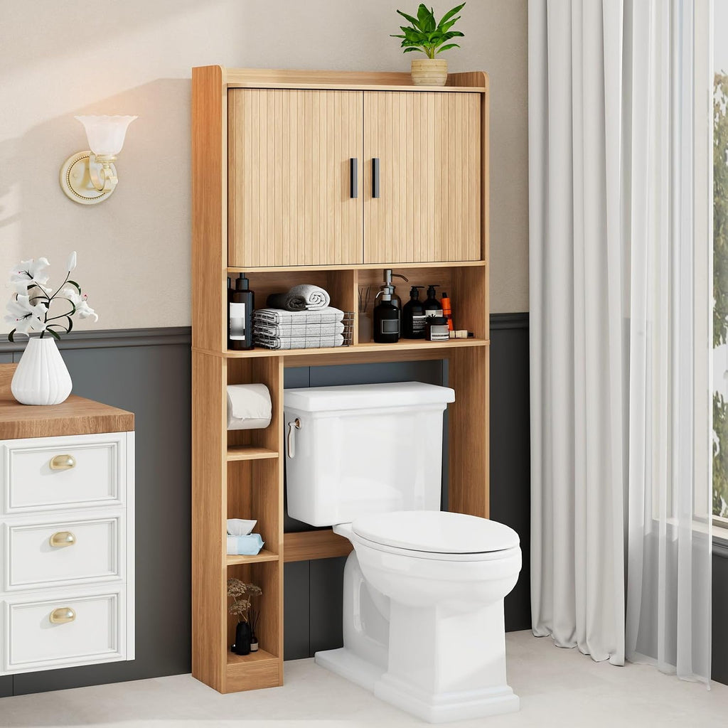 Oak Tambour‑Door Over‑Toilet Storage Cabinet