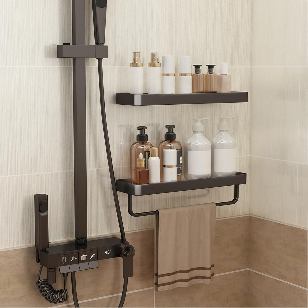 Black 2‑Pack Glass Floating Bathroom Shelves