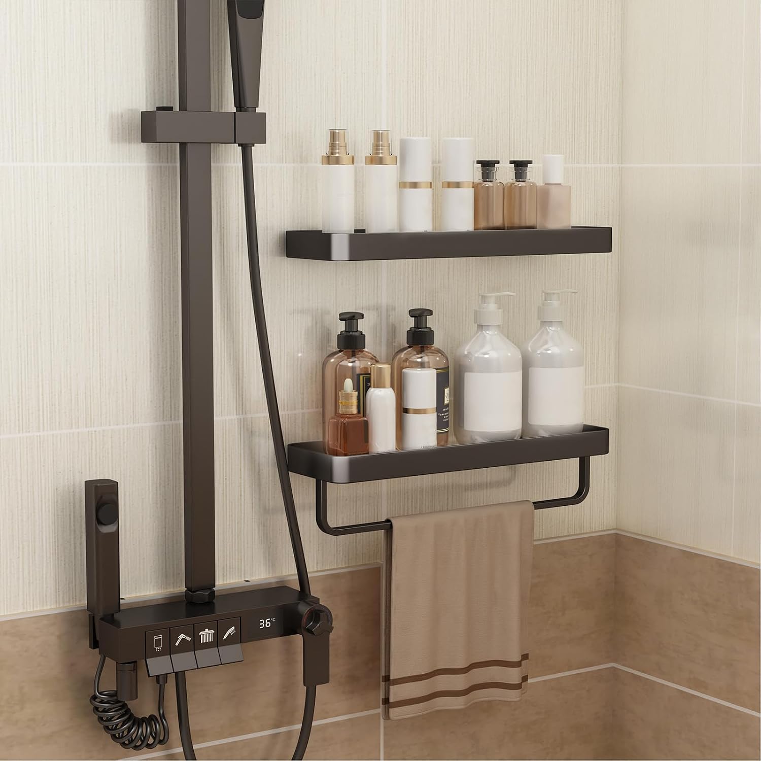 Black 2‑Pack Glass Floating Bathroom Shelves