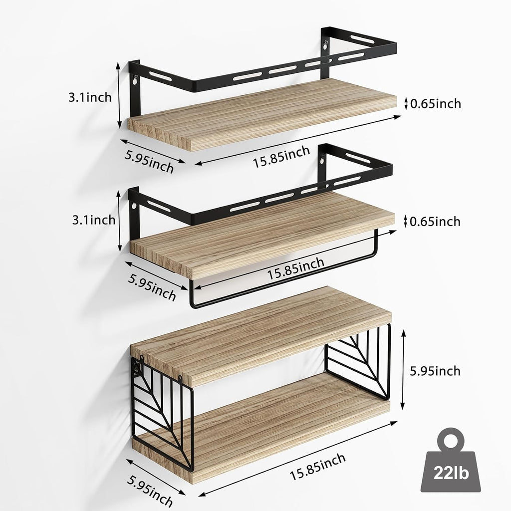 Light‑Brown 3+1 Tier Wall‑Mount Bathroom Shelves