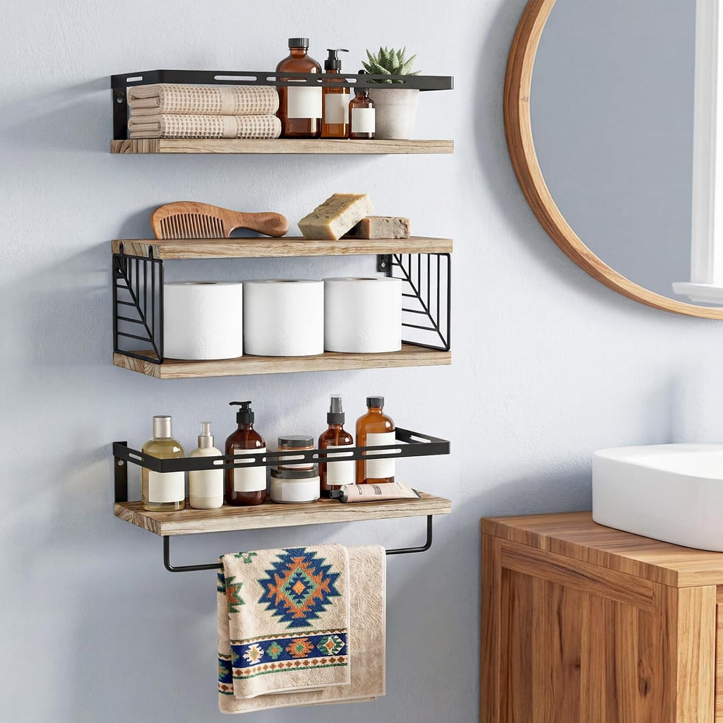 Light‑Brown 3+1 Tier Wall‑Mount Bathroom Shelves