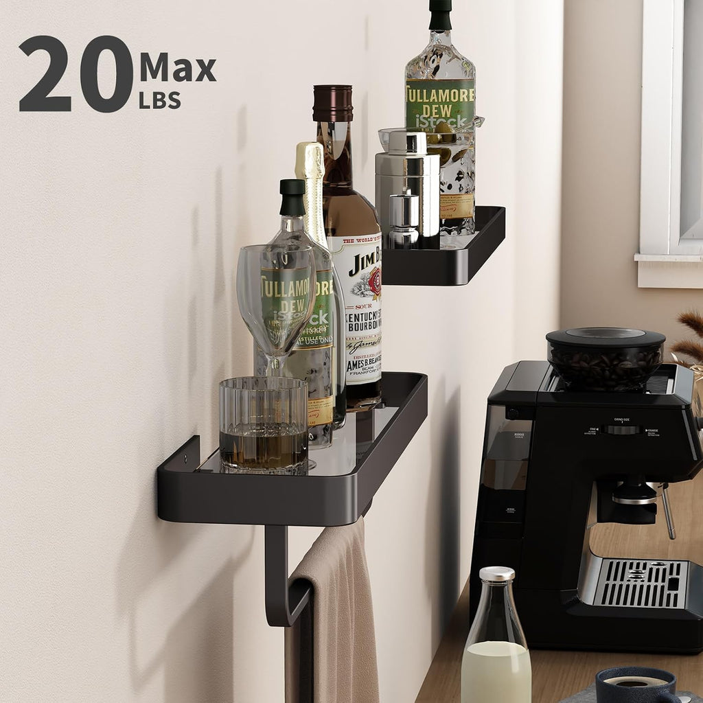 Black 2‑Pack Glass Floating Bathroom Shelves