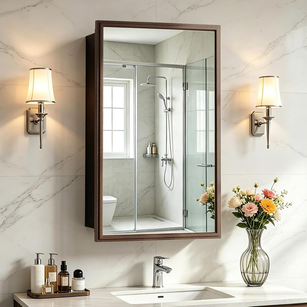 Black Walnut‑Grain 20×30 Inch Mirror Medicine Cabinet