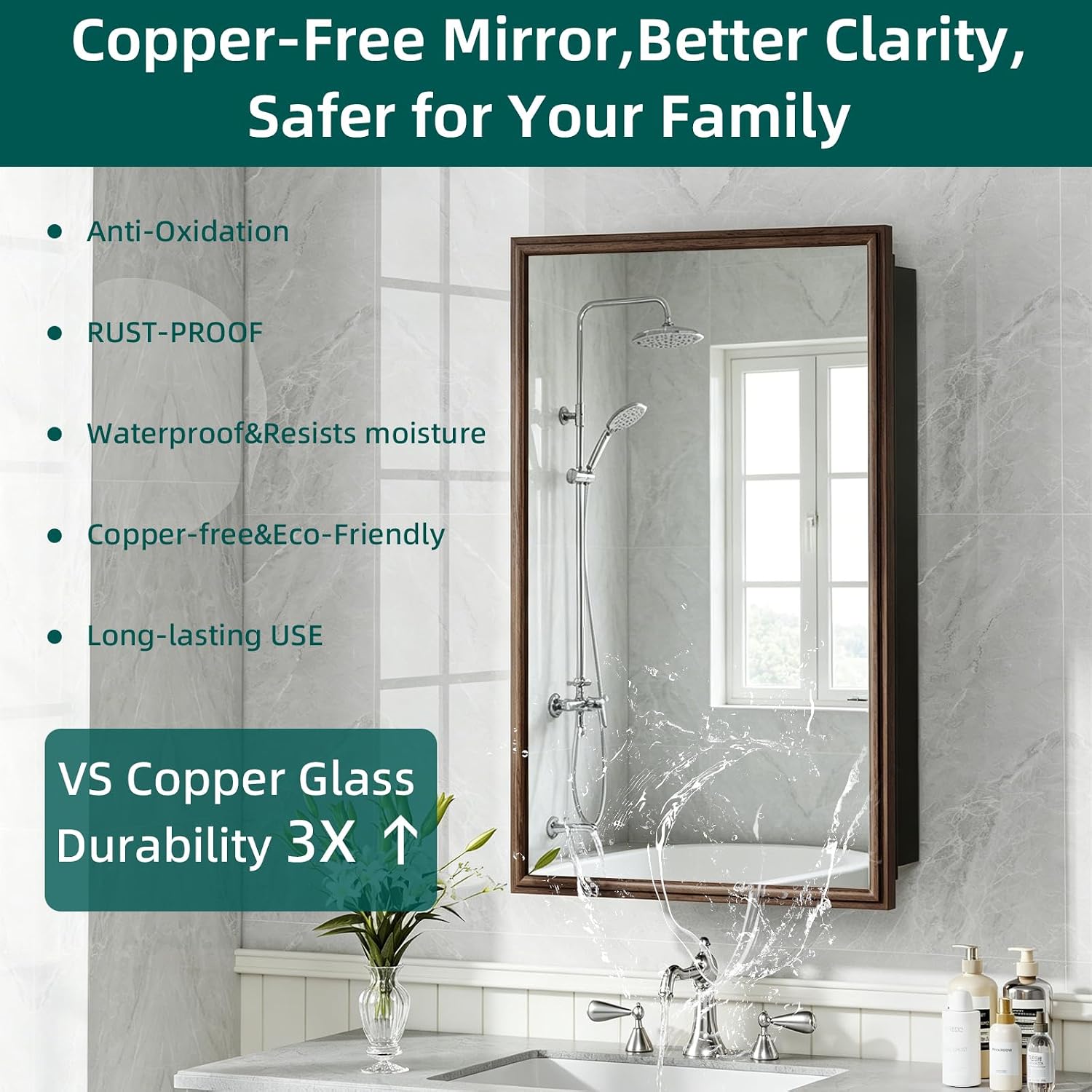 Black Walnut‑Grain 20×30 Inch Mirror Medicine Cabinet