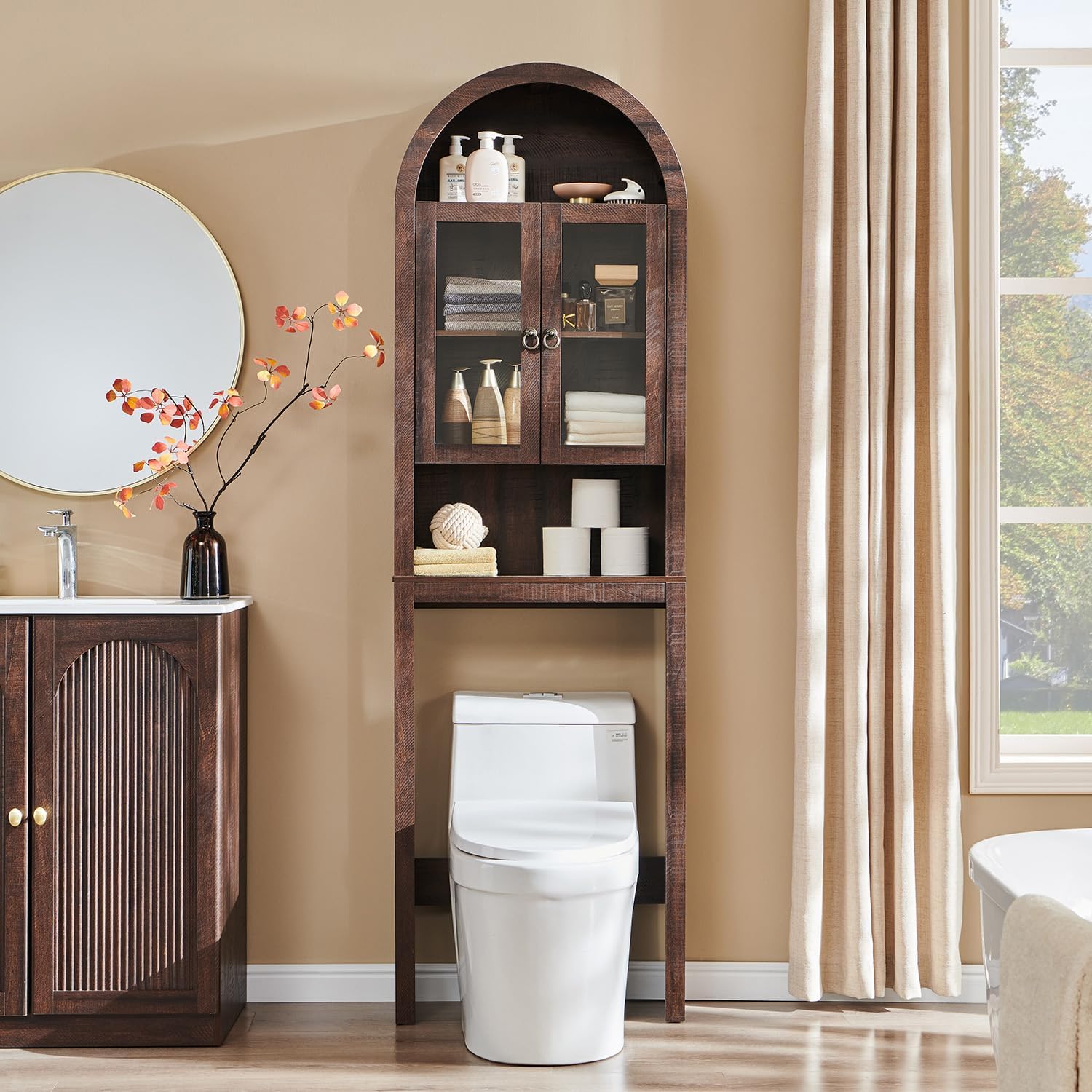 Walnut Arched Over‑Toilet Storage Cabinet