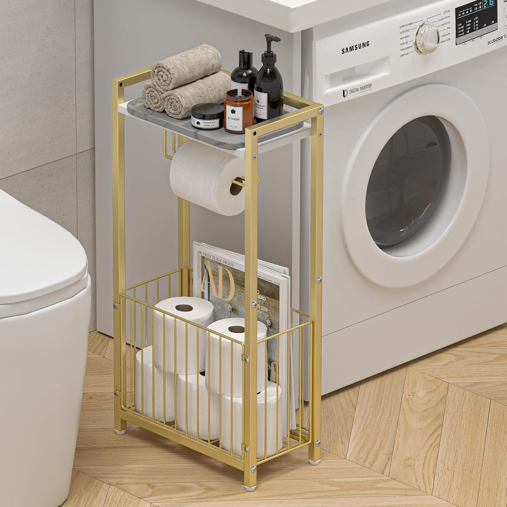 Gold Freestanding Toilet Paper Holder with Shelf