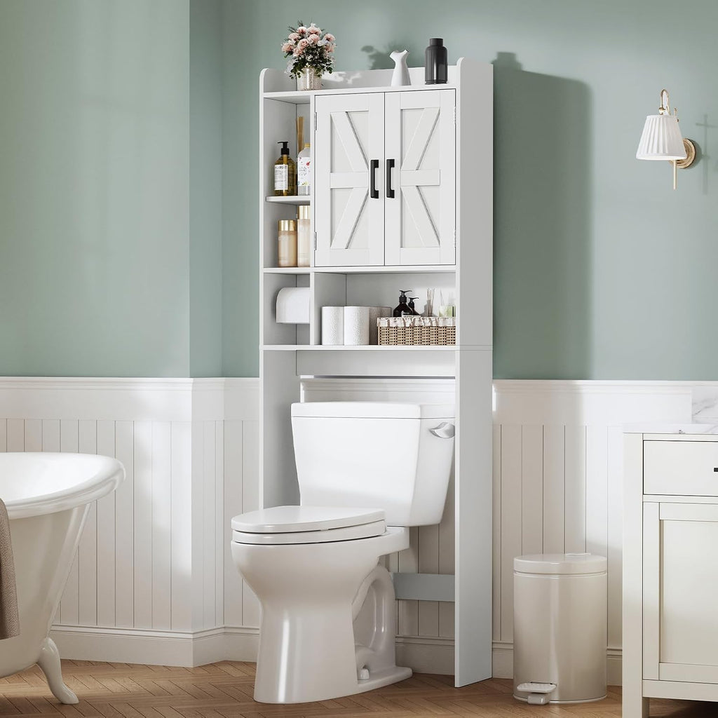 White Barn‑Door Over‑Toilet Storage Cabinet