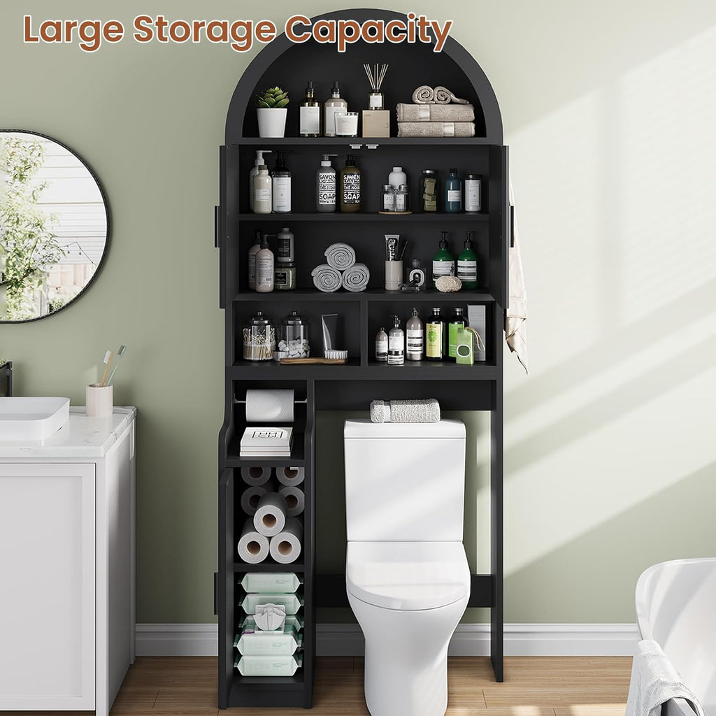 Black Arched Fluted Over‑Toilet Storage Cabinet