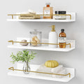White‑Gold 3‑Pack Floating Wall Shelves