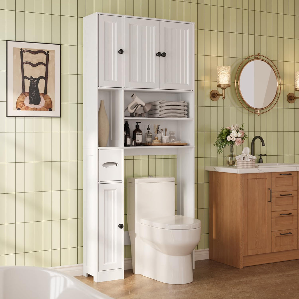 White Five‑Door Over‑Toilet Storage Cabinet