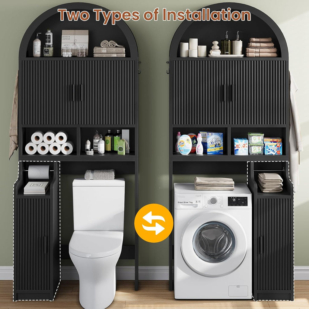 Black Arched Fluted Over‑Toilet Storage Cabinet