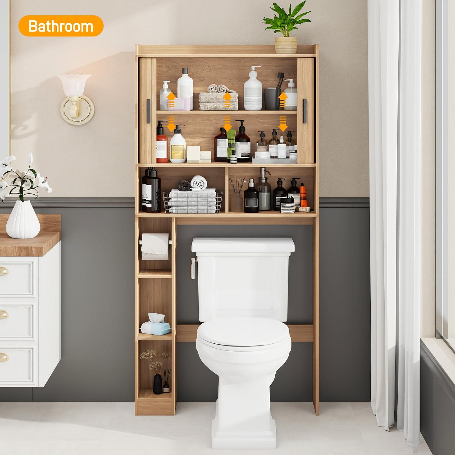 Oak Tambour‑Door Over‑Toilet Storage Cabinet