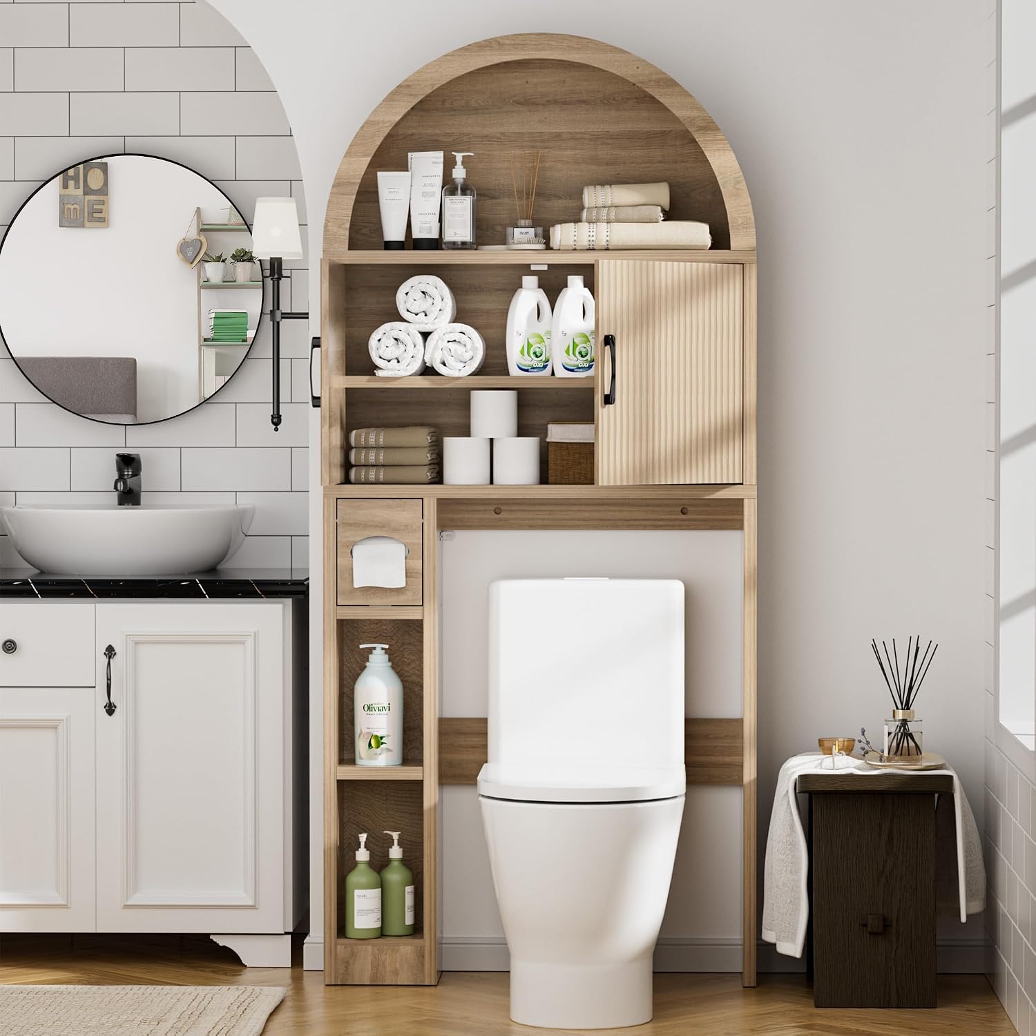 Wooden Arch Over‑Toilet Storage Cabinet