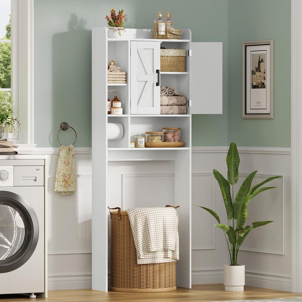White Barn‑Door Over‑Toilet Storage Cabinet
