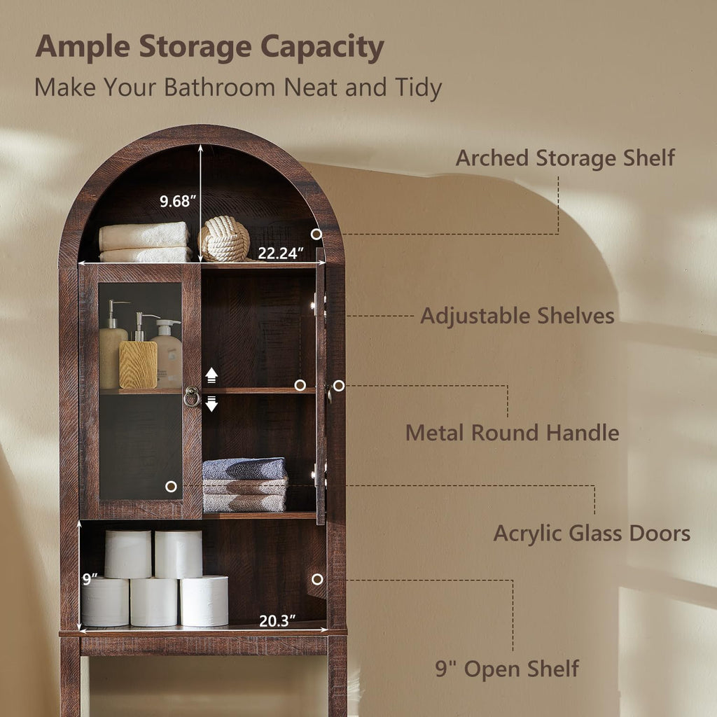 Walnut Arched Over‑Toilet Storage Cabinet