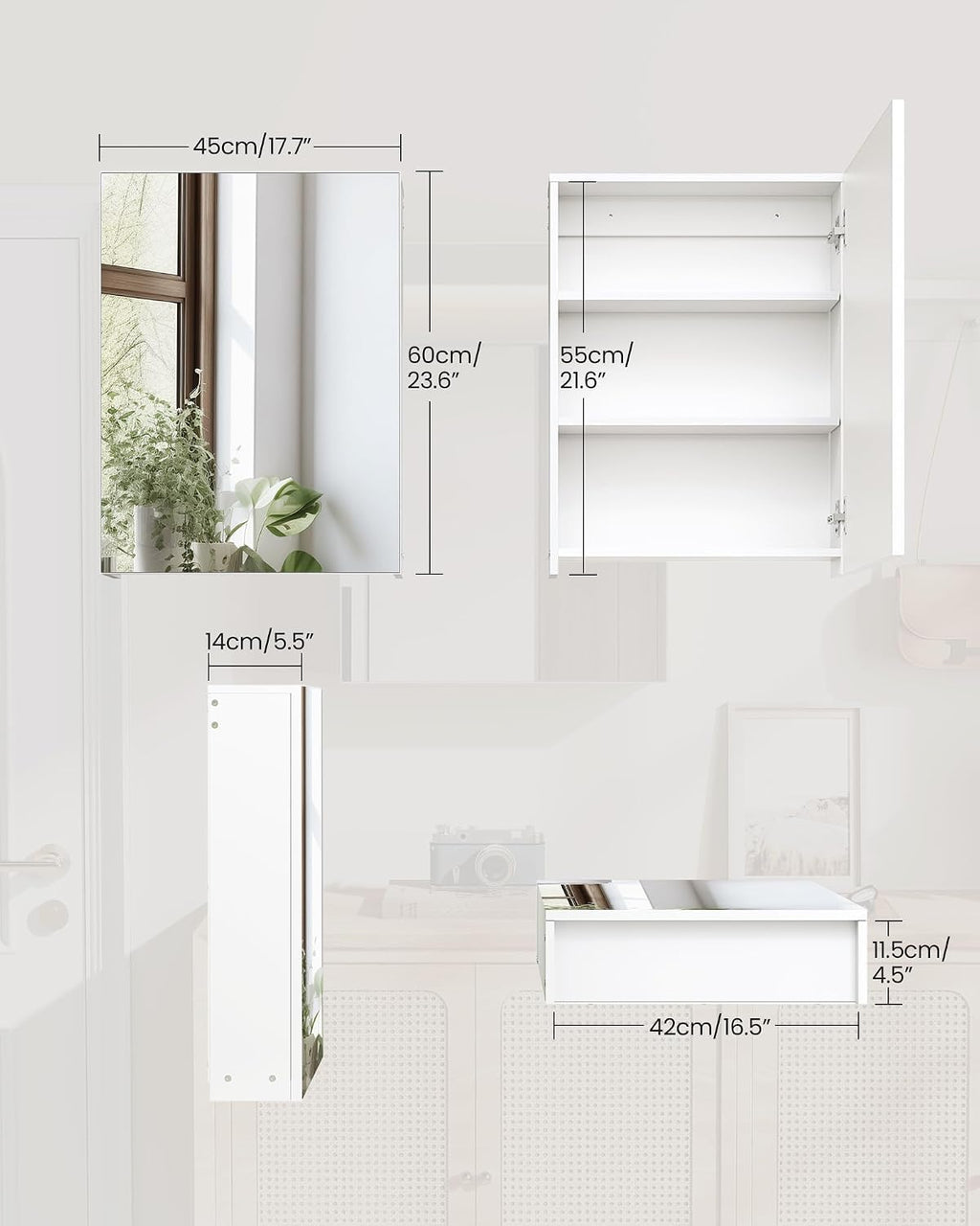 White Wall‑Mount Mirror Medicine Cabinet